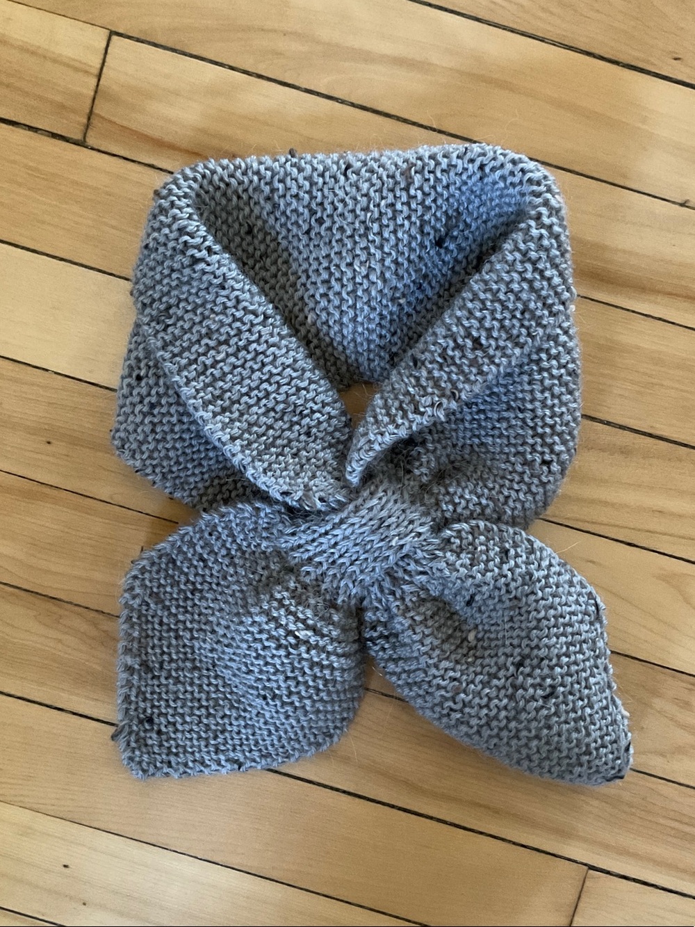 Handknit Miss Marple Gray Scarf (Ascot scarf)